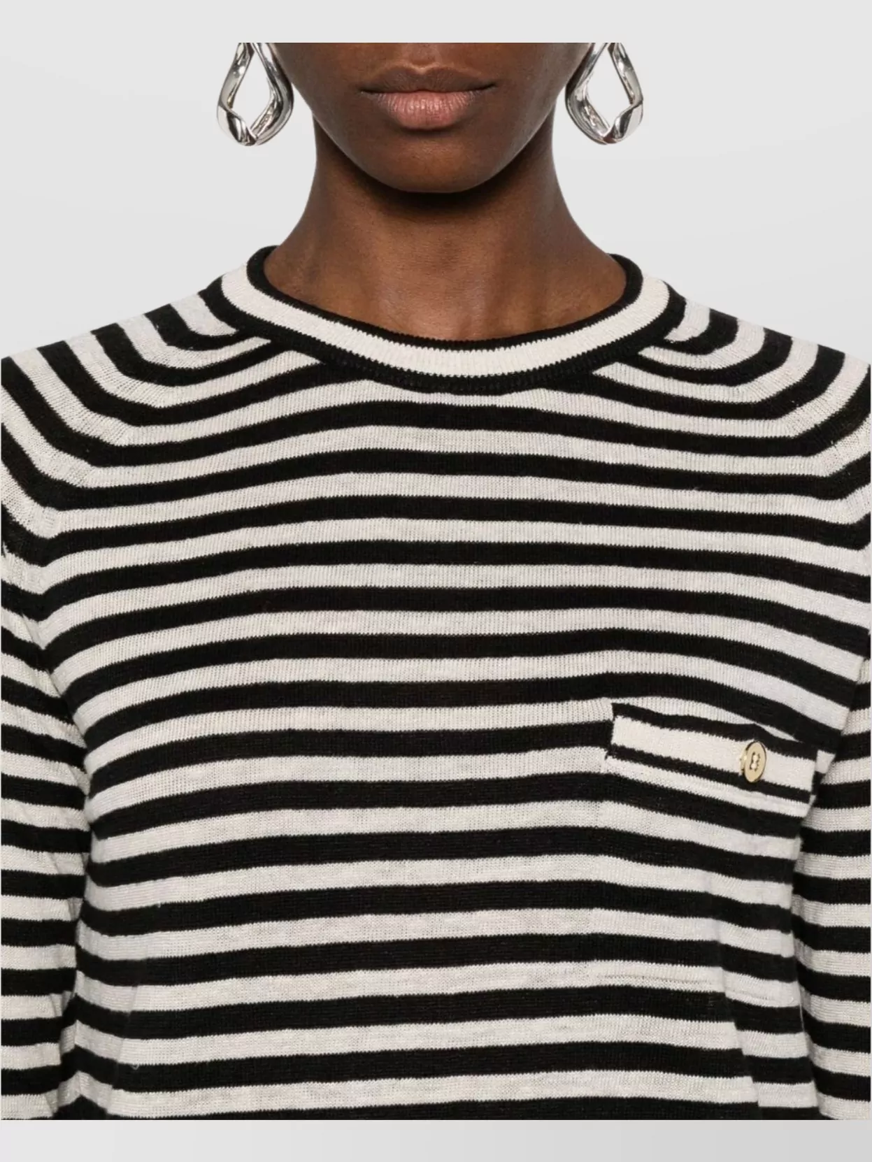 S Max Mara Striped Linen Knitwear Button Detail