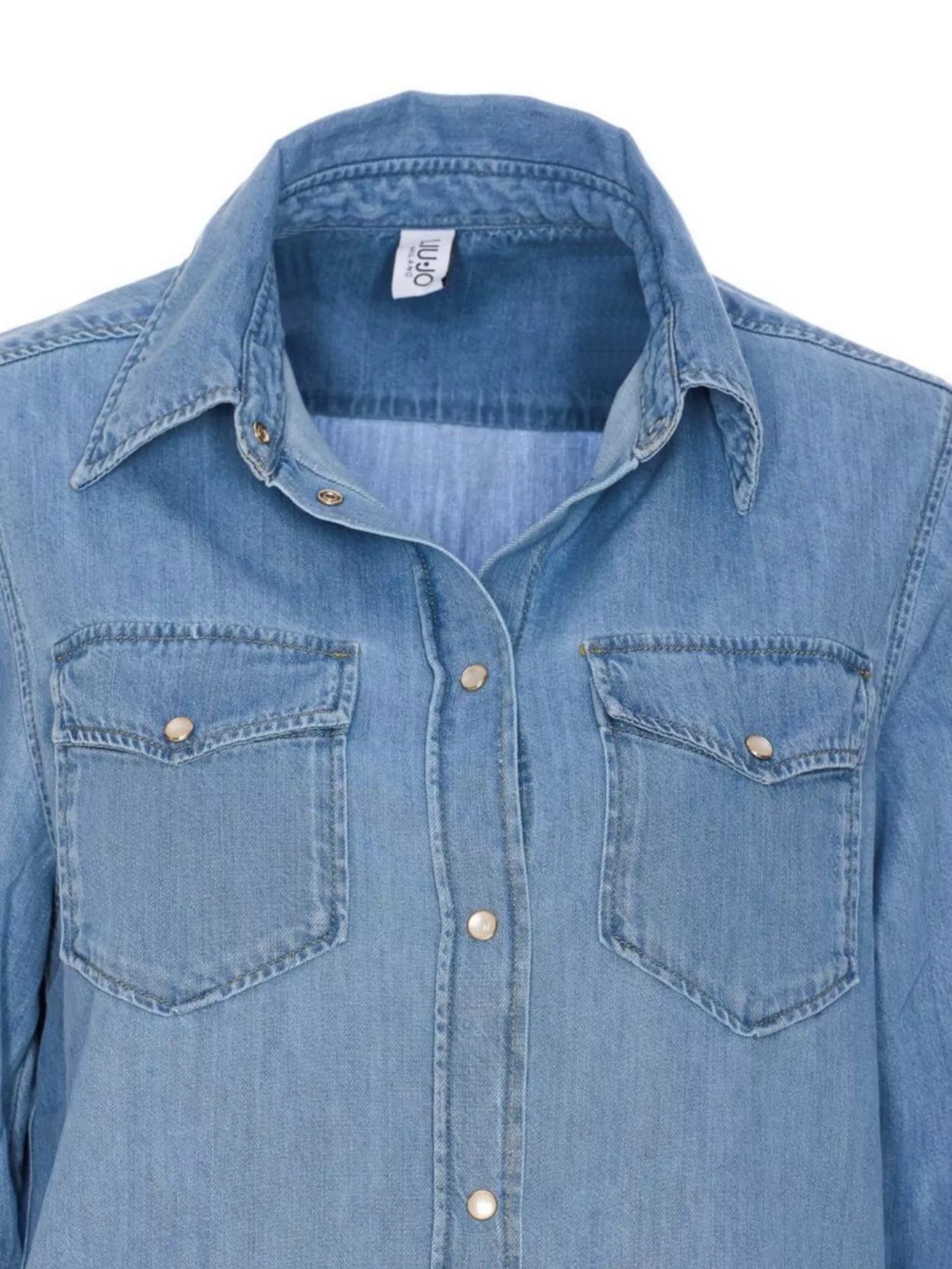 Liu •jo Liu Jo Kent Collar Denim Shirt With Rhinestone Applications