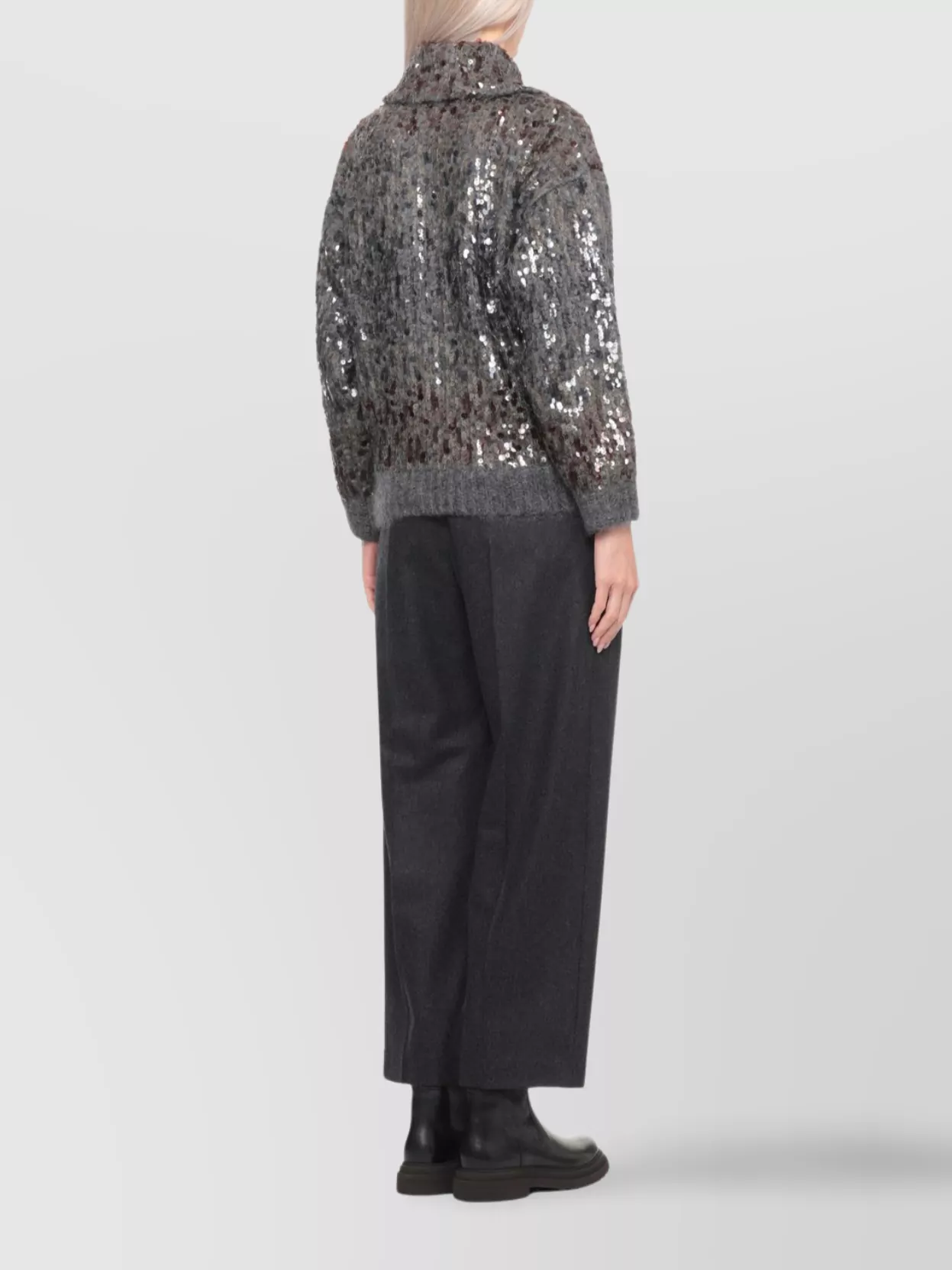 Brunello Cucinelli Sequin Embellished High Neck Cardigan In Gray