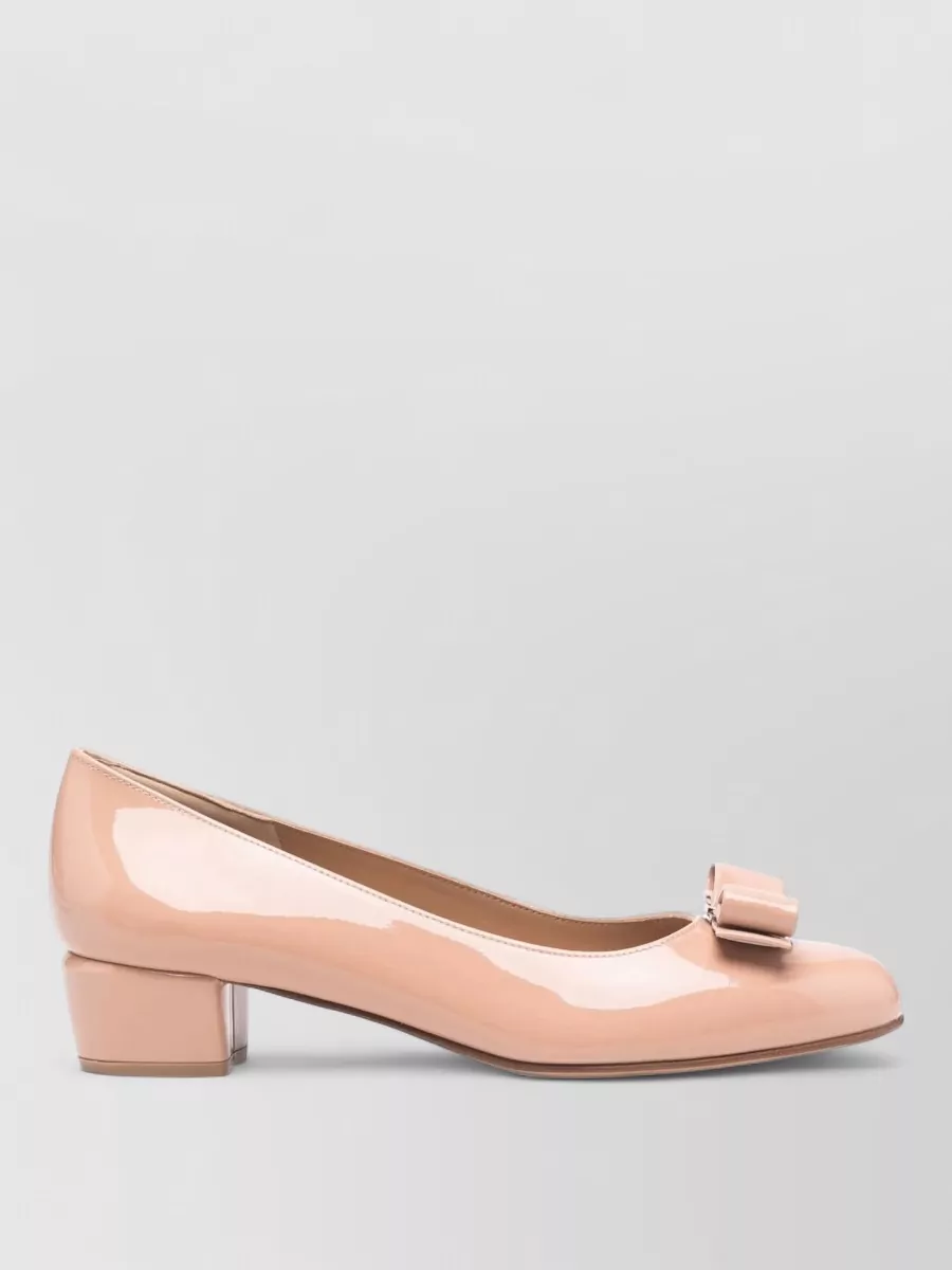 Ferragamo Ballerina Shoes With Round Toe And Bow In Pink