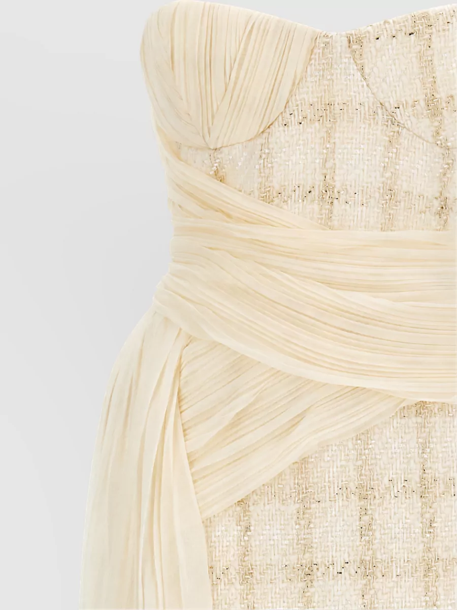 Elisabetta Franchi Virgin Wool Metallic Asymmetric Strapless Midi Dress