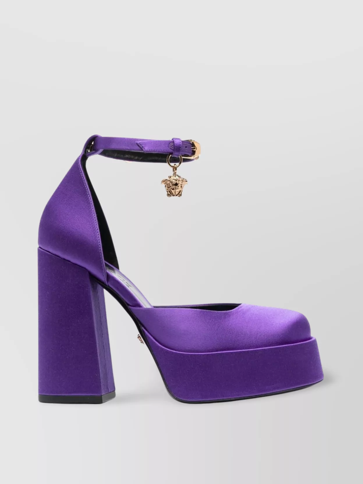 Shop Versace Satin Block Heel Platform Pumps In Purple