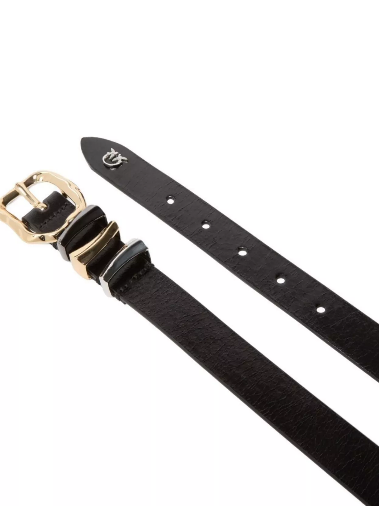 Pinko Logo Buckle Leather Adjustable Belt In Multi