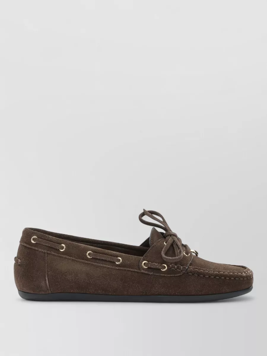 Ferragamo Loafers Slippers Bow Detail Metal Eyelets Rubber Sole