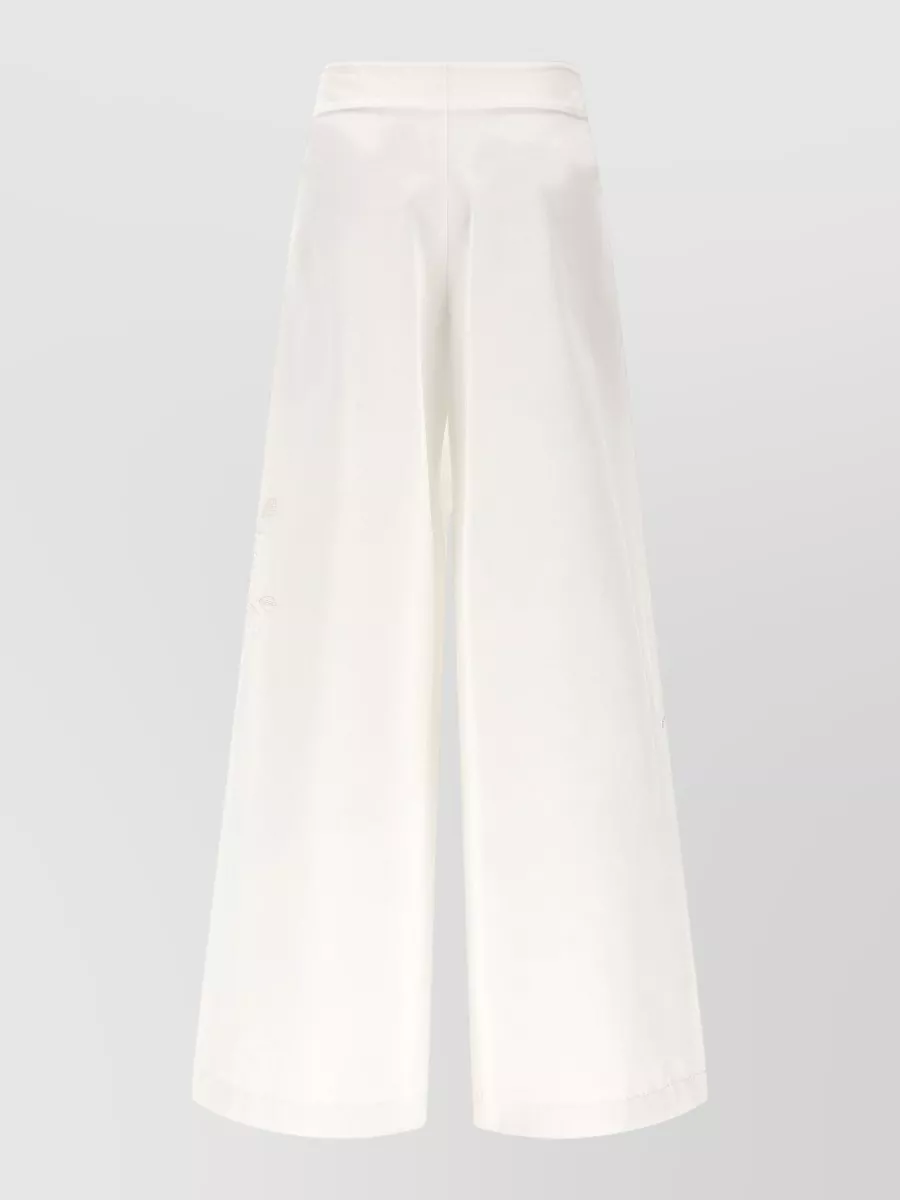 Ermanno Scervino Lace Insert Trousers Elastic Waistband Wide Leg In White