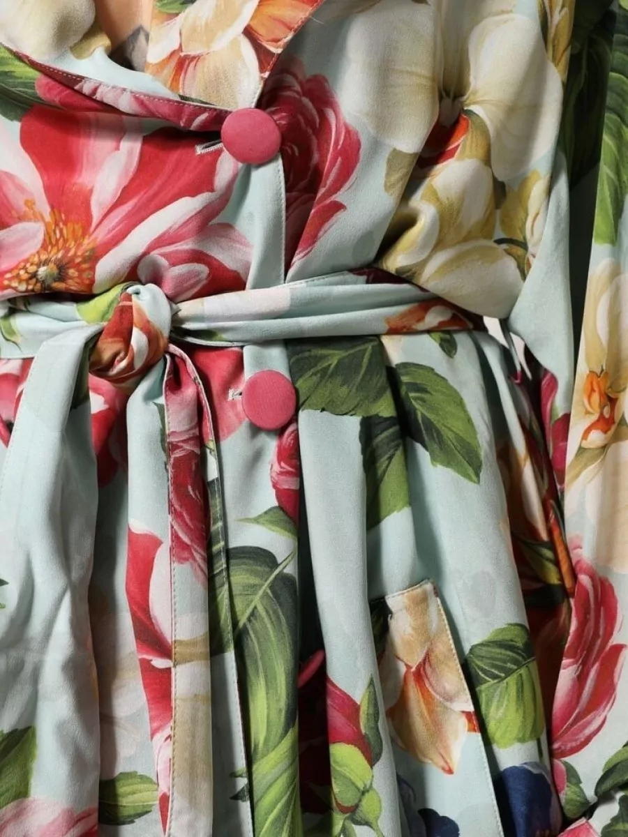 Dolce&Gabbana Silk Floral-Print Wrap Midi Long-Sleeve Dress
