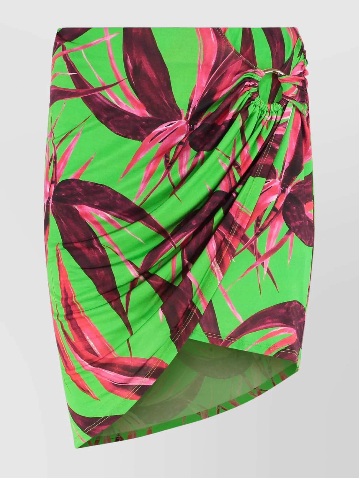 Louisa Ballou Mini-skirt With Asymmetric Hem And Floral Pattern In Green