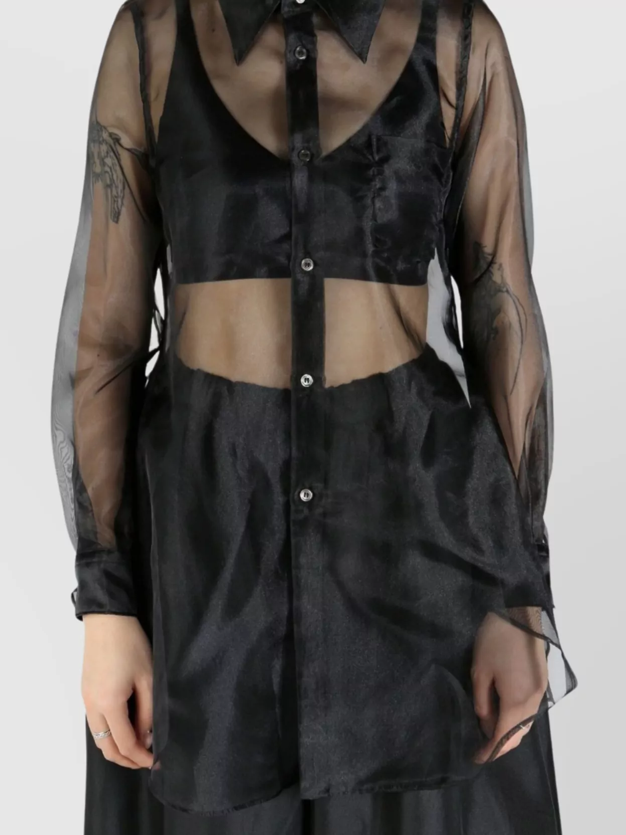 Shop Comme Des Garçons Sheer Fabric Longline Shirt With Buttoned Cuffs