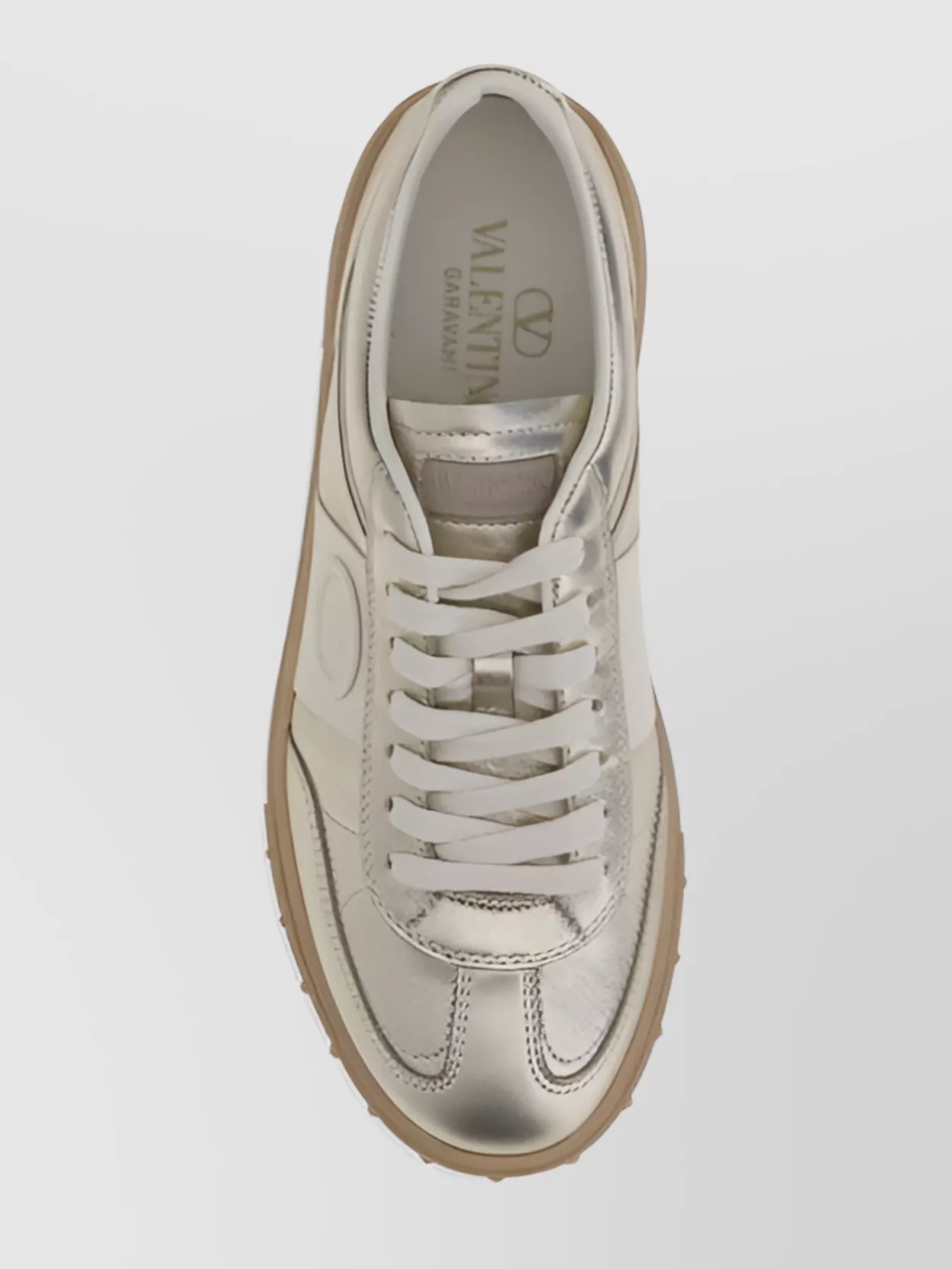 Valentino Metallic Leather Sneakers Stud Detail In Silver