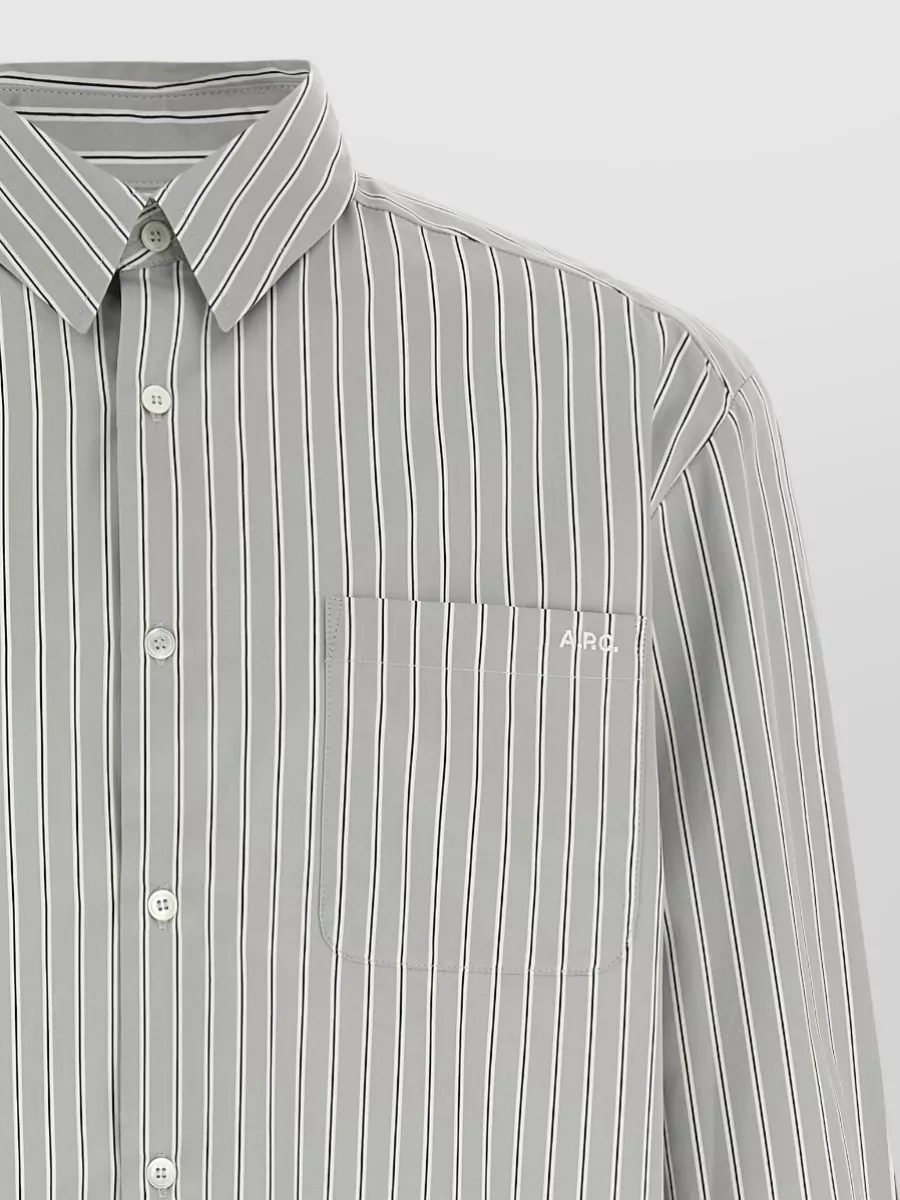 A.p.c. Malo Striped Shirt Button Collar Pocket
