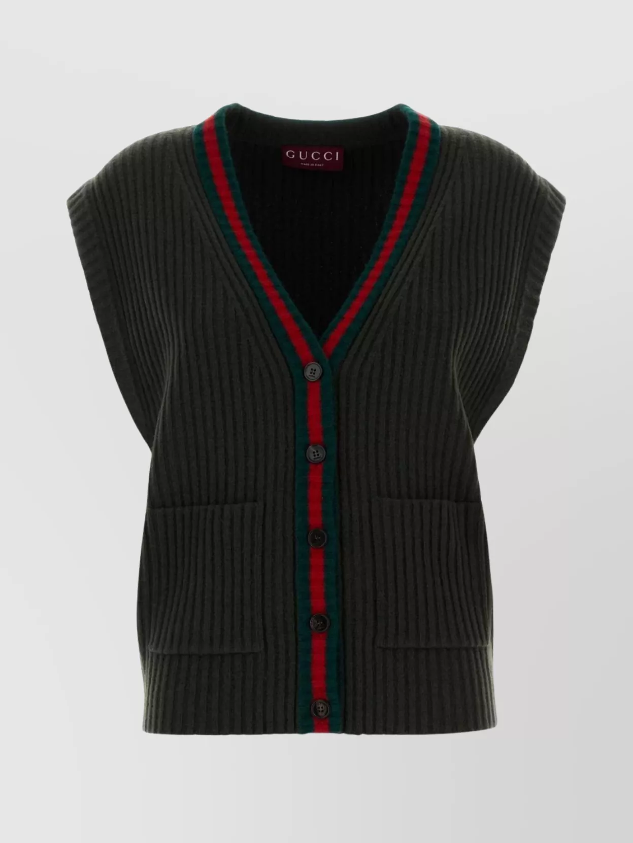 Gucci Wool Vest With Front Pockets And Ribbed Texture In Black