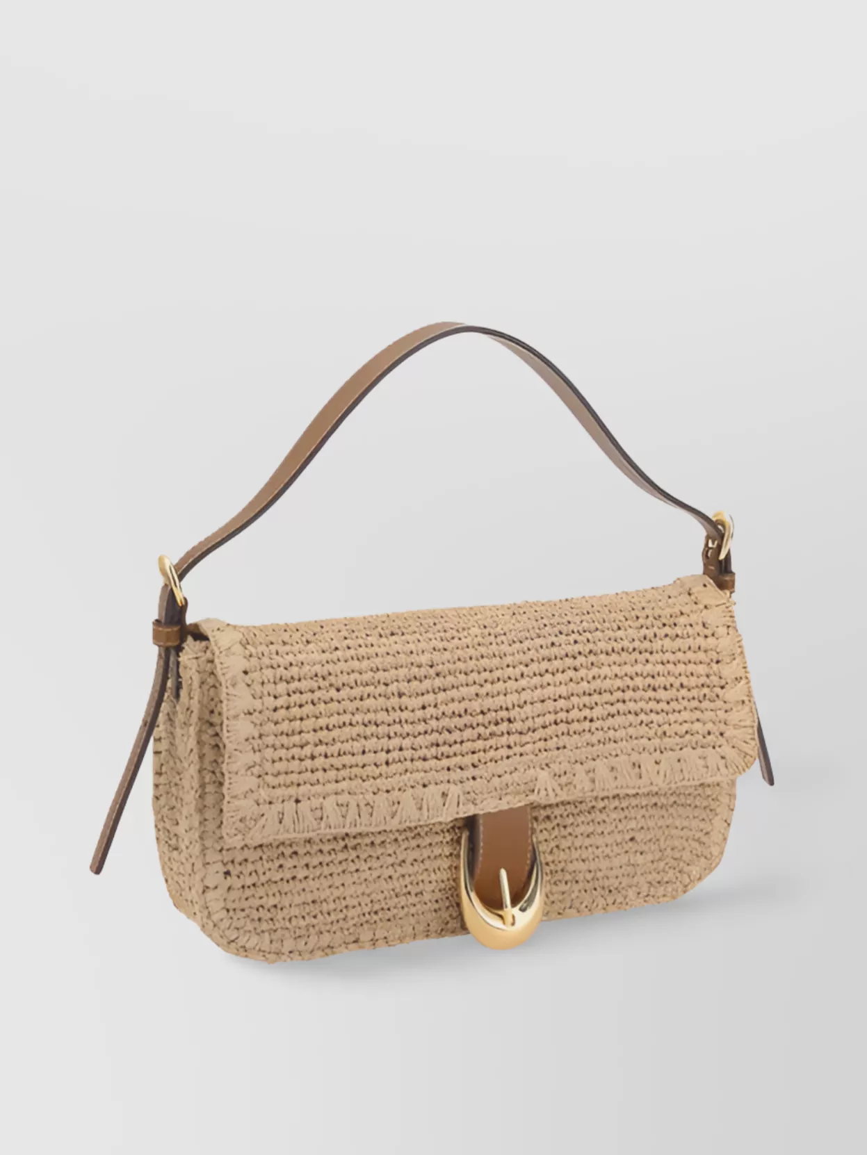 Staud Raffia Woven Buckle Shoulder Bag