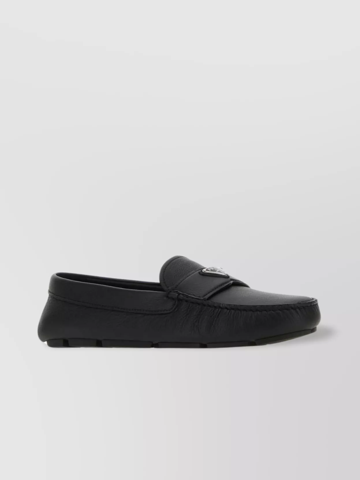 Shop Prada Leather Loafers With Metal Detail And Round Toe