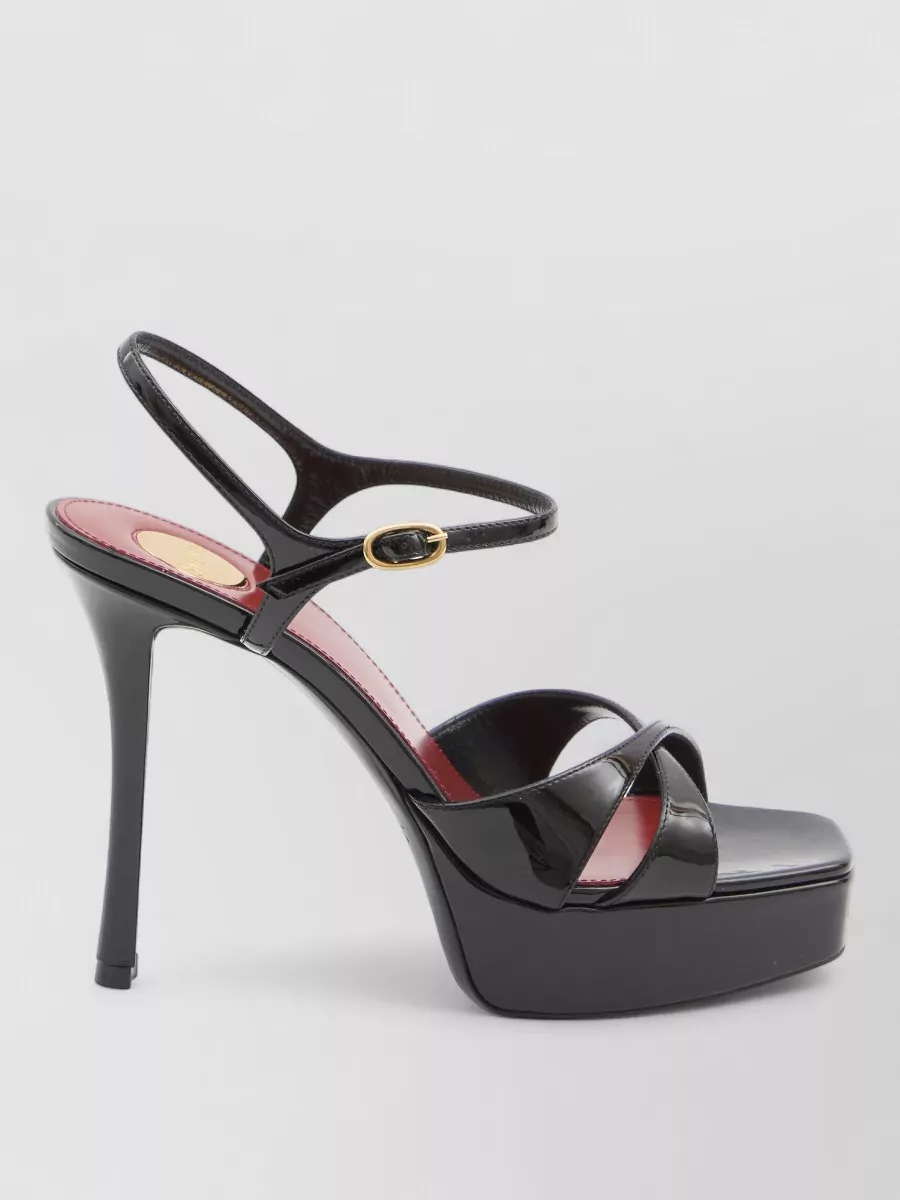 Saint Laurent Leather Platform Sandals Square Toe Stiletto