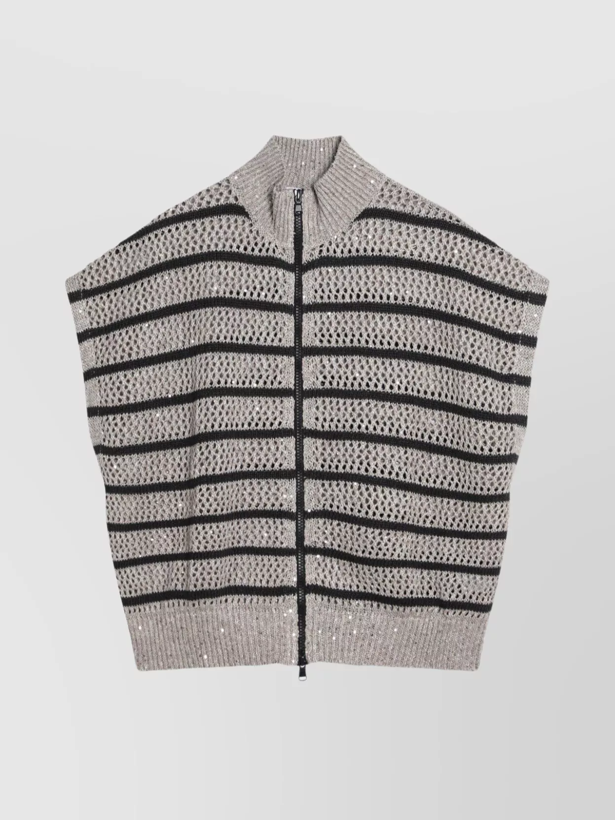 Brunello Cucinelli Linen Blend Striped Mesh Cardigan In Multi