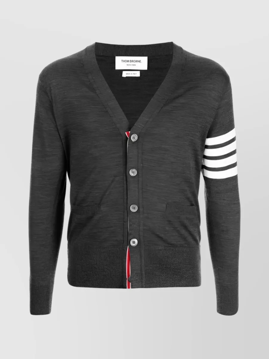 Shop Thom Browne 4-bar Striped Knit Cardigan In Black