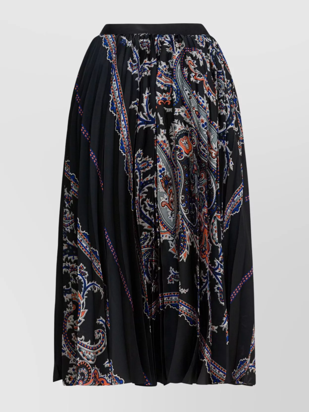 Sacai Mid-length Paisley Pleated Wrap Skirt In Black