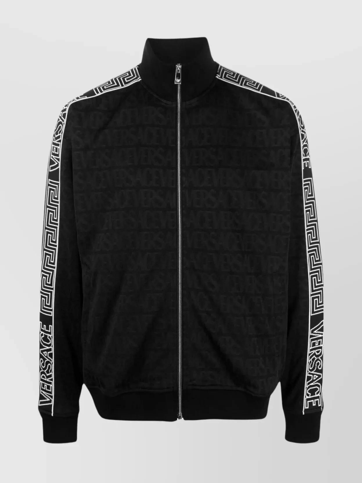VERSACE RIBBED HIGH NECK TRACK JACKET WITH ALLOVER JACQUARD PATTERN