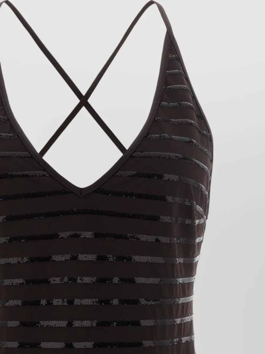 Brunello Cucinelli Striped Sequin V-Neck One-Piece Swimsuit