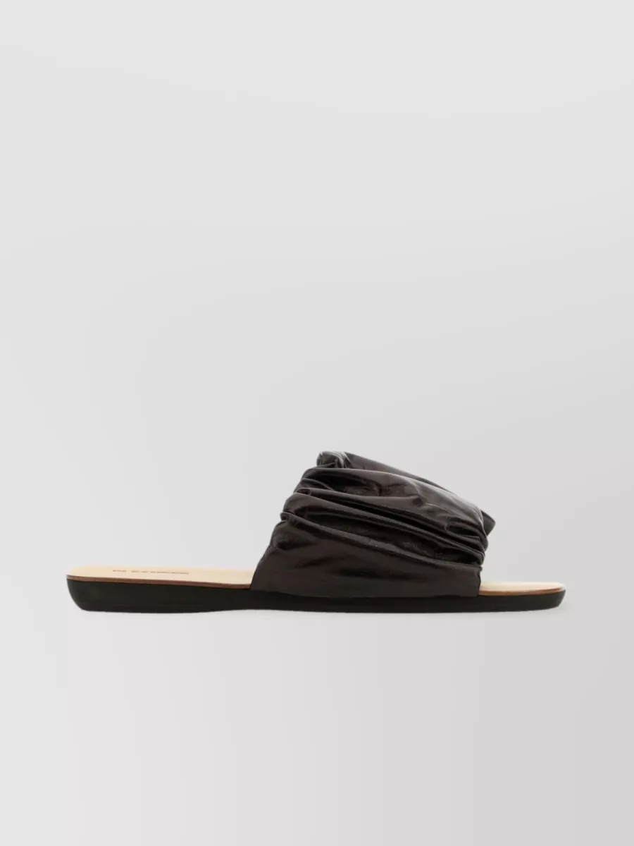 Shop Jil Sander Leather Slippers With Flat Sole And Ruched Strap In Black
