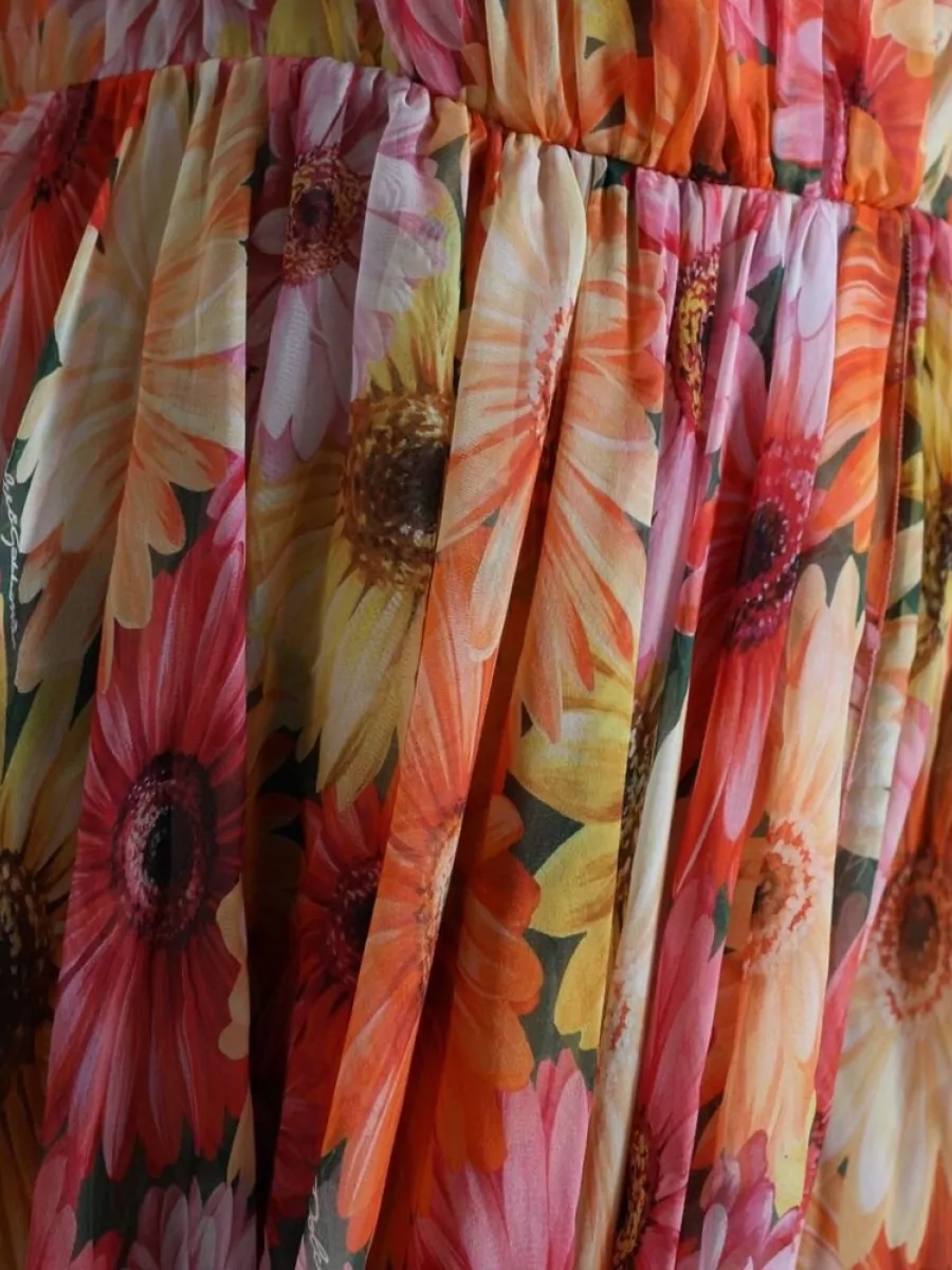 Dolce&Gabbana Silk Floral Print V-Neck Pleated Midi Dress