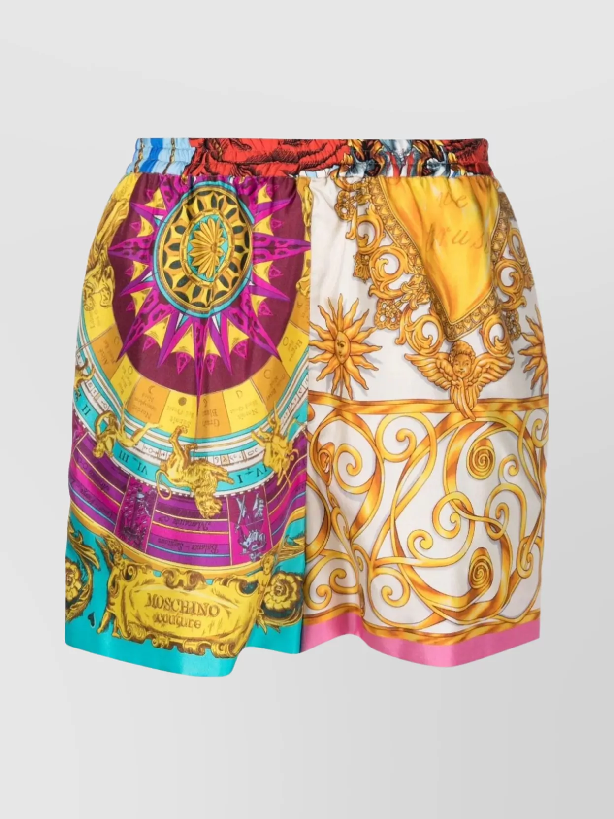 Shop Moschino Silk Scarf Print Elastic Waistband Shorts