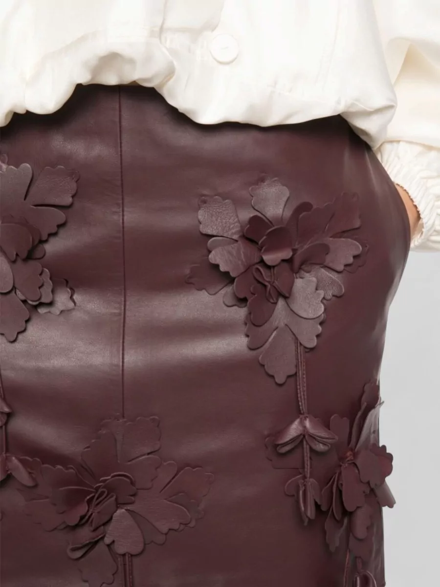 Alberta Ferretti Faux Leather Floral Appliqué Mini Skirt