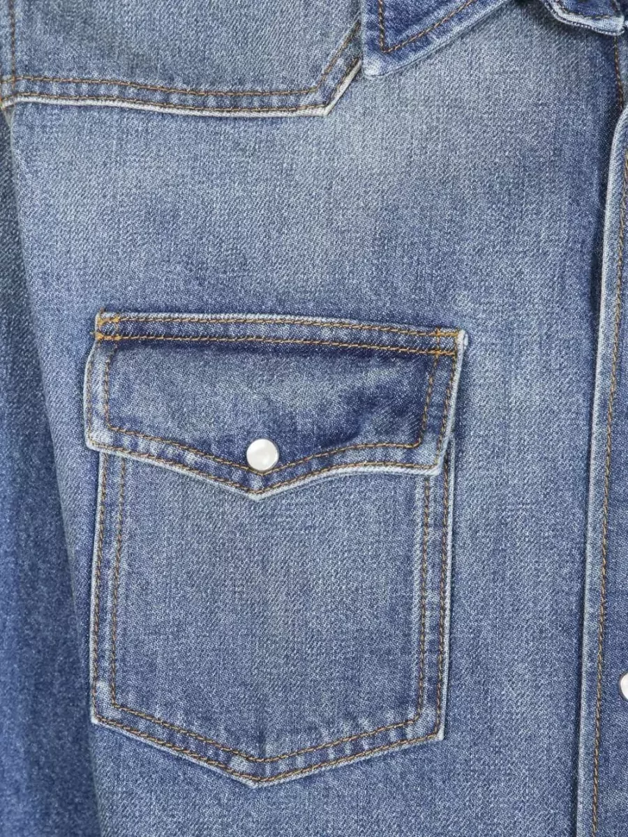 Mm6 Maison Margiela Denim Logo Print Long Sleeve Overshirt