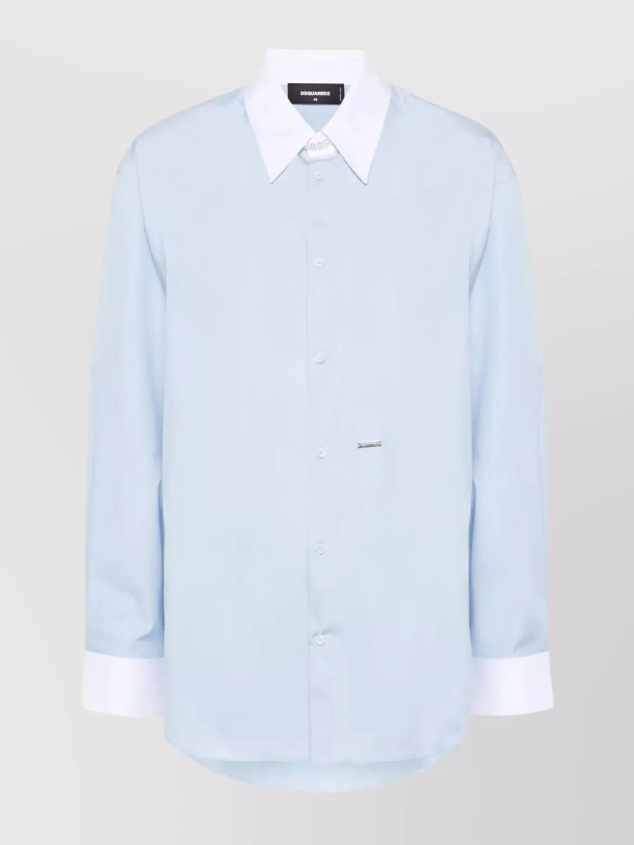 Dsquared2 Long Sleeve Shirt With Curved Hem And Contrast In Blue