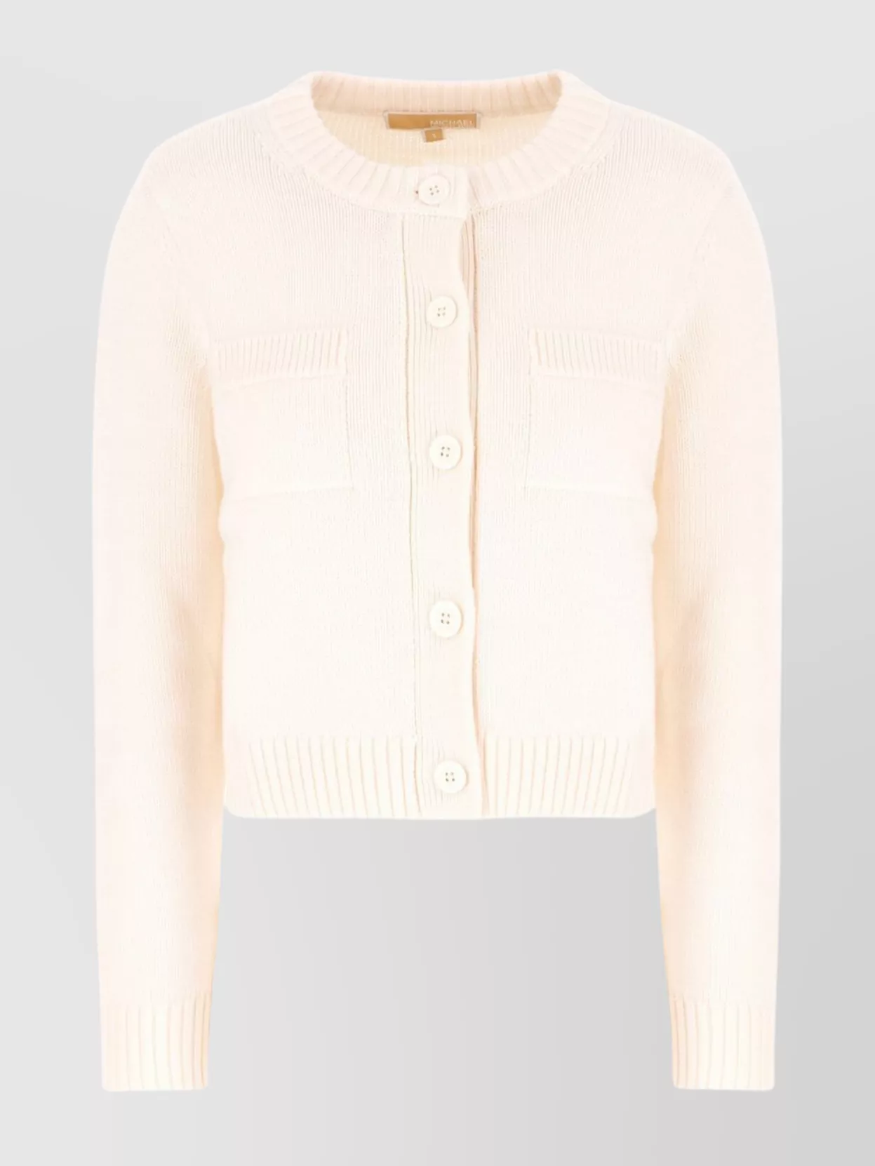 Michael Kors Wool Cardigan With Crew Neck And Patch Pockets