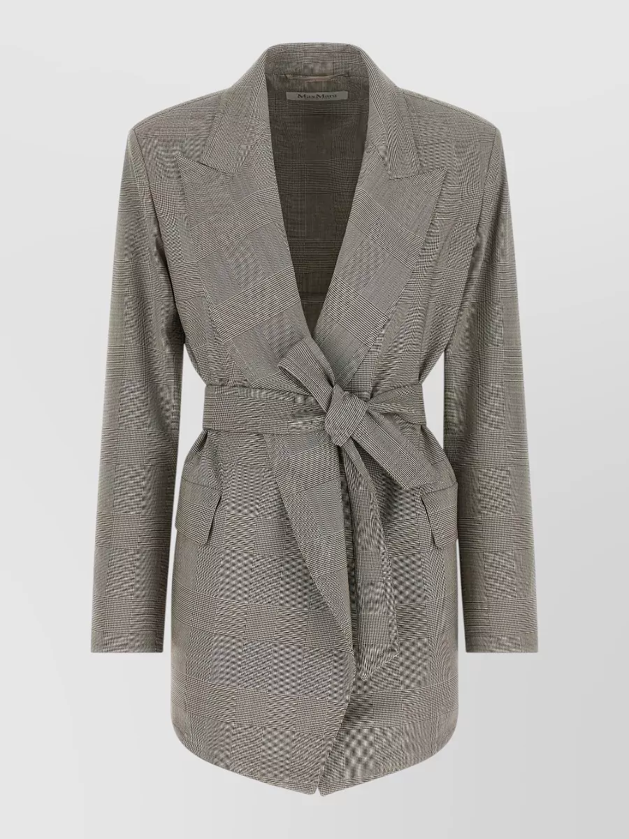 Max Mara wool prince of wales belted wrap blazer
