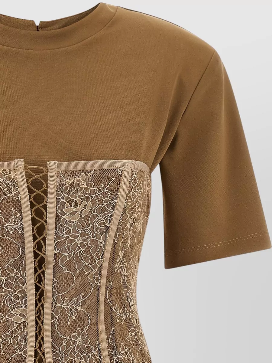 Giuseppe Di Morabito Corset Style Lace Panel Short Sleeve Top