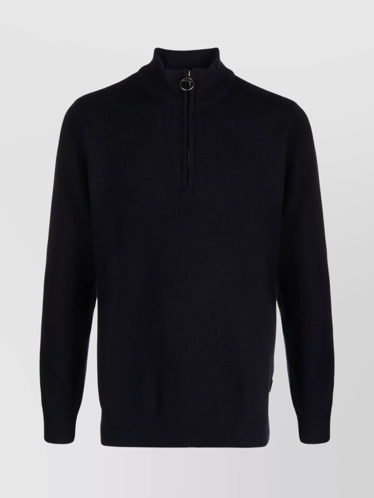 Barbour Ribbed Knit Half-zip Sweater With Classic Funnel Neck And Elbow Patches In Black