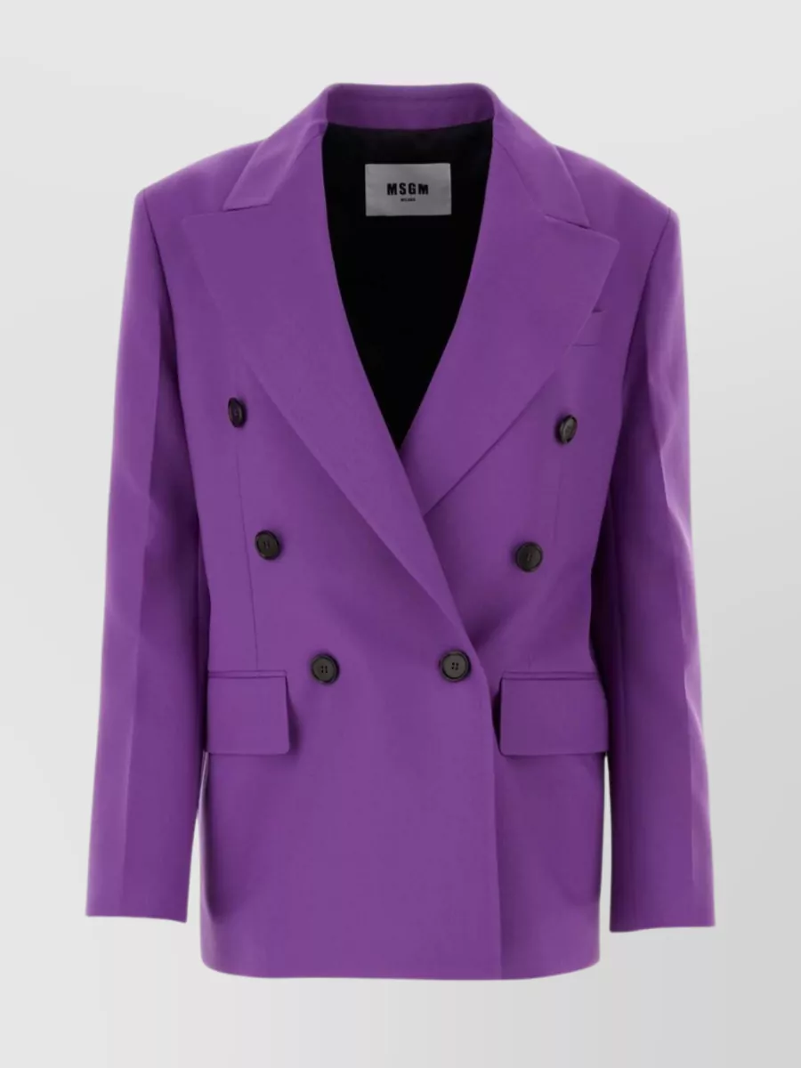 Shop Msgm Structured Double-breasted Wool Blazer In Purple