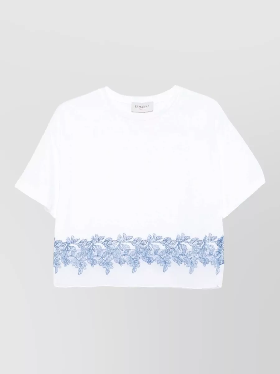 Ermanno Firenze Embroidered Sheer Panel Cotton Short-Sleeve T-Shirt