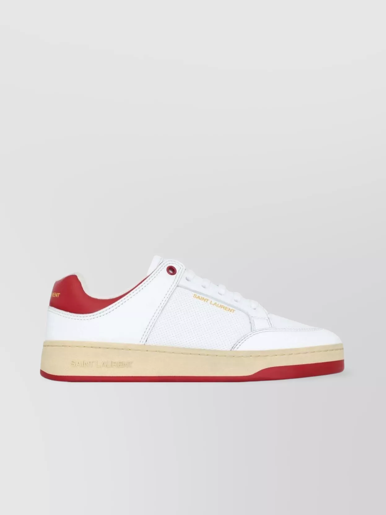 Saint Laurent Distressed Leather Sneakers Perforated Panels In Red
