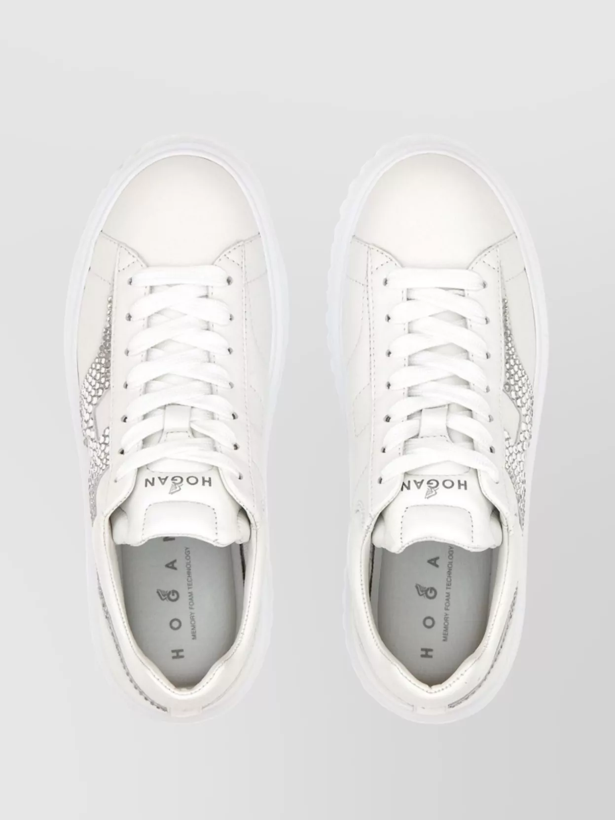 Hogan H-stripes Leather Sneakers With Embellished Flatform Sole