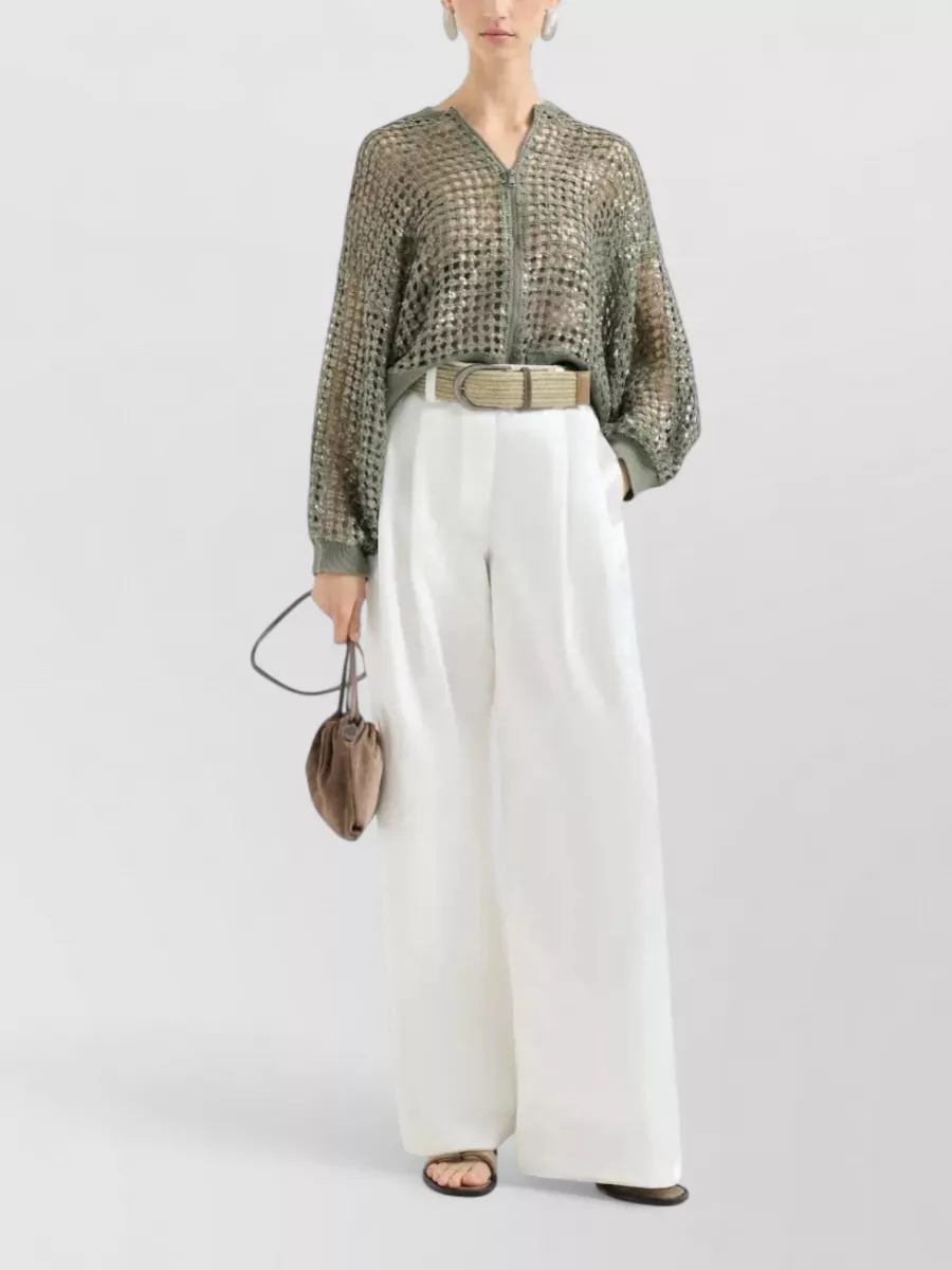Brunello Cucinelli Long Sleeve Sheer Mesh Zip Cardigan
