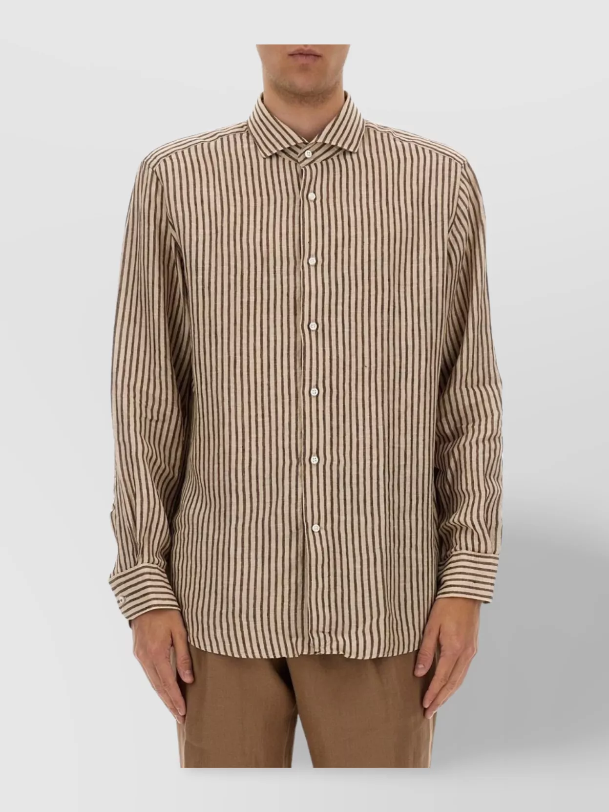 Boss Striped Button-Down Collar Cuffed Sleeves Shirt