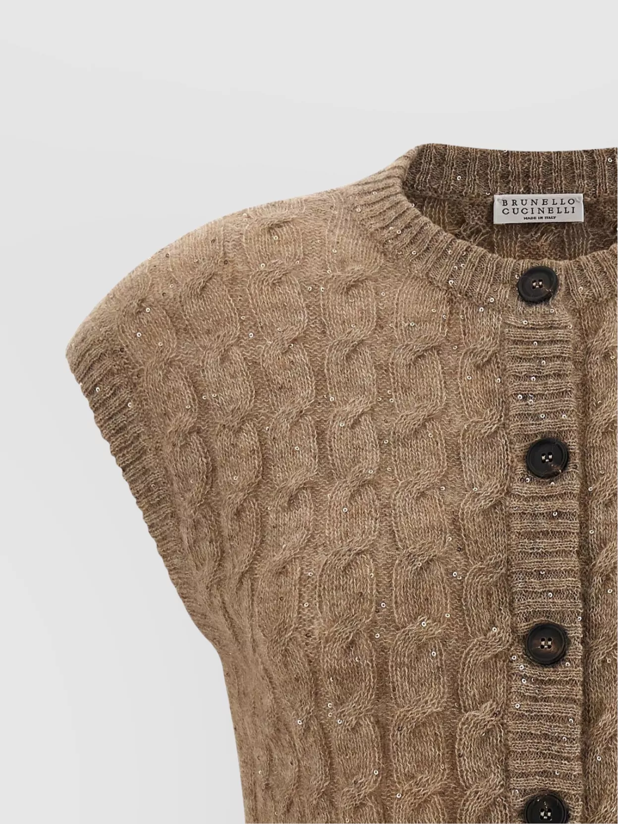 Brunello Cucinelli Cable Knit Cap Sleeve Vest In Black