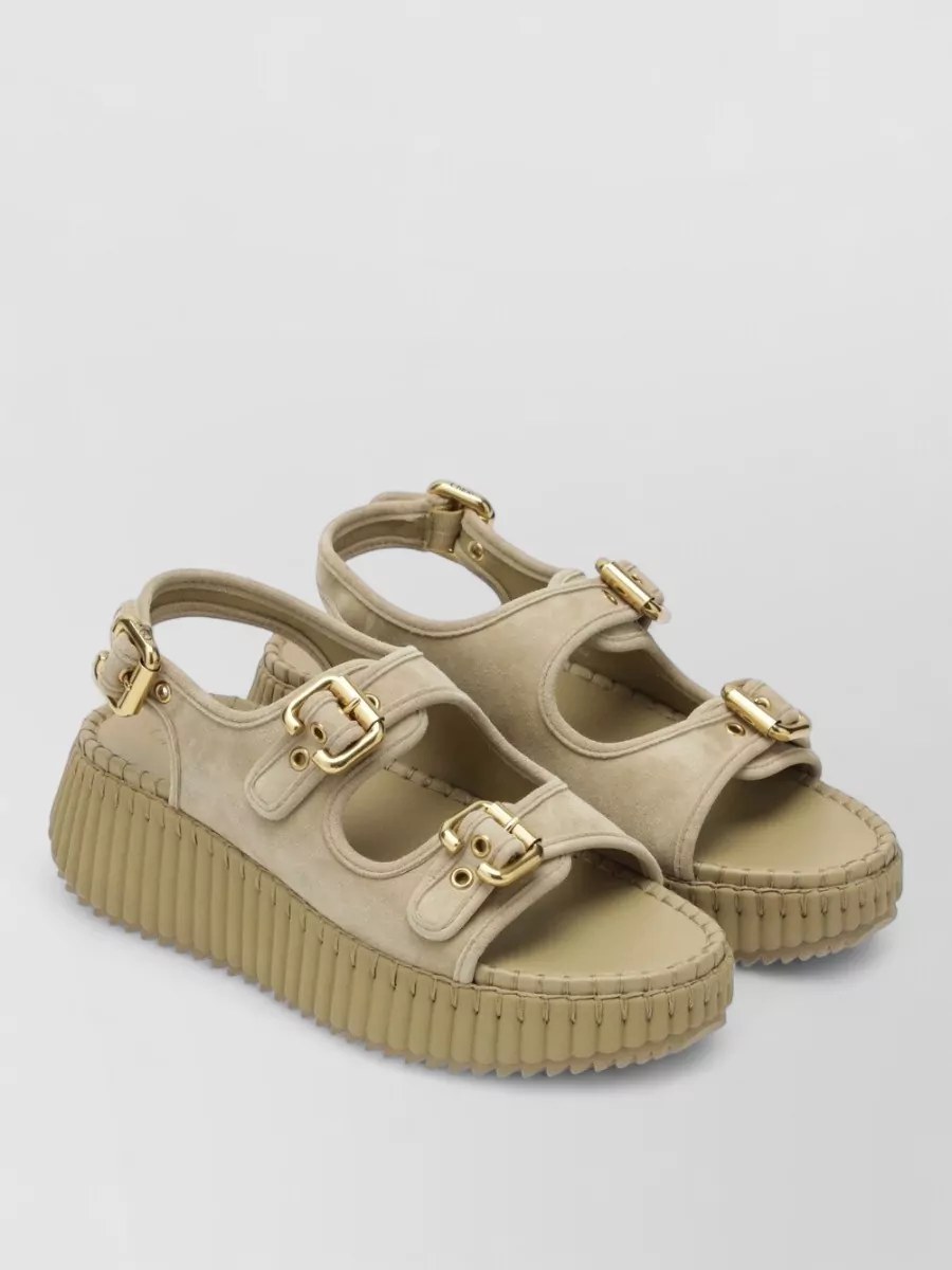 Chloé Leather Wedge Sandals