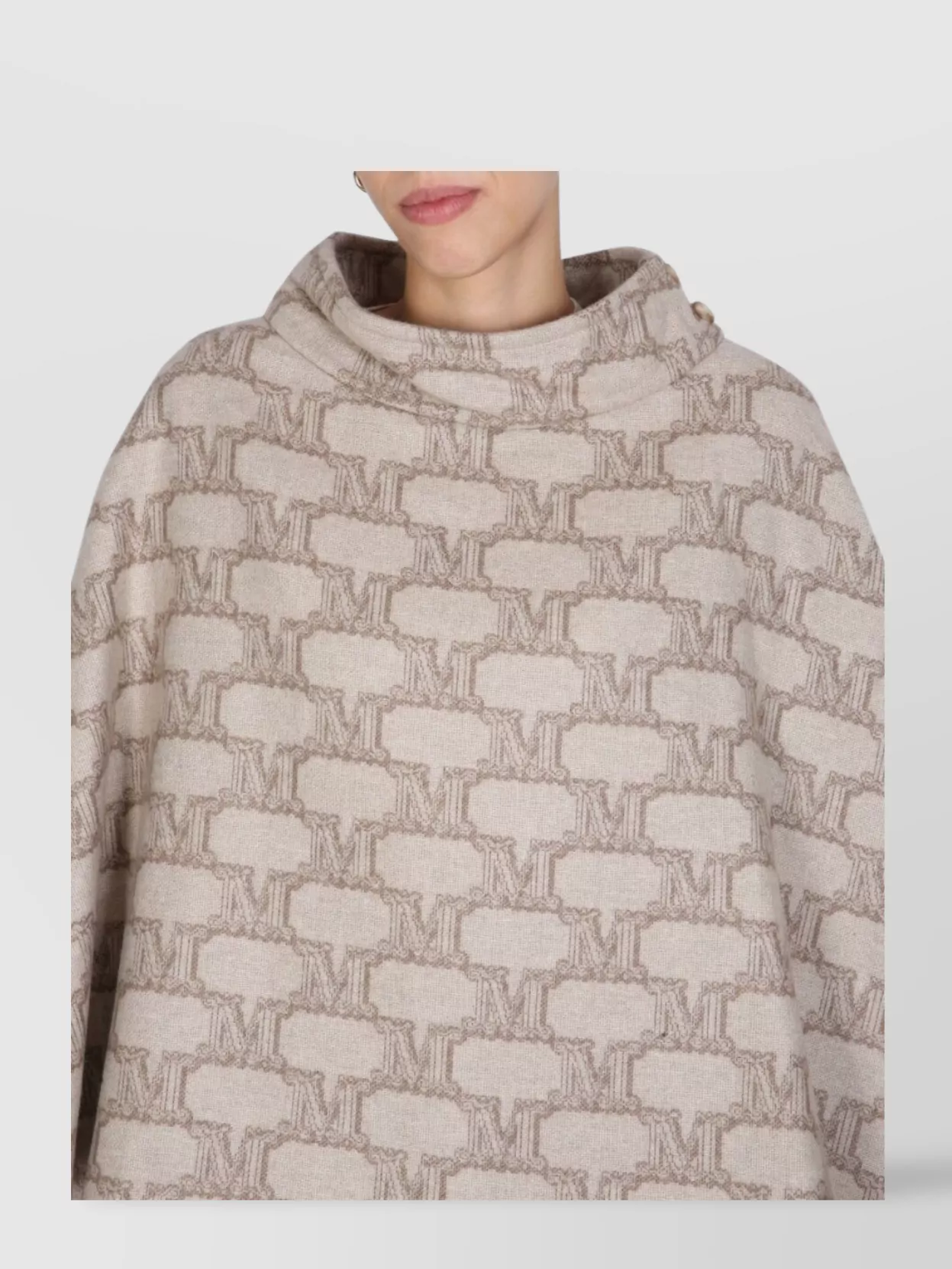 Max Mara Cape With Jacquard Pattern And Button Detail In Gray