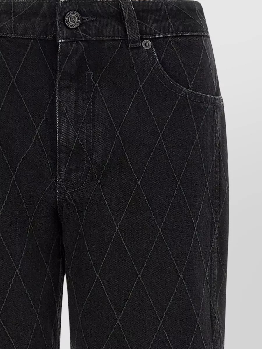 Balmain Denim Diamond Quilted Wide-Leg Flared Jeans