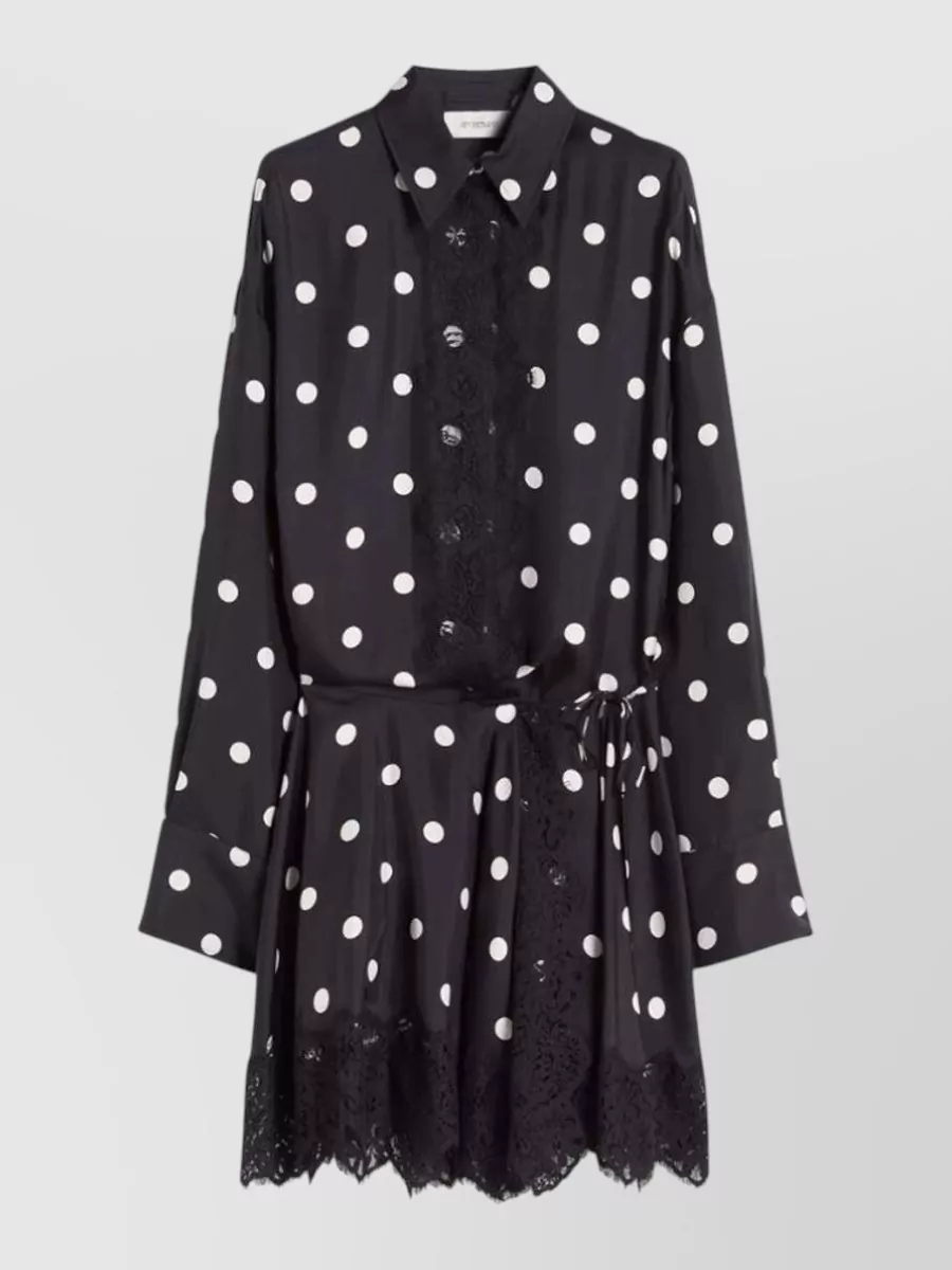 Sportmax Silk polka-dot lace-trim wrap mini shirt dress
