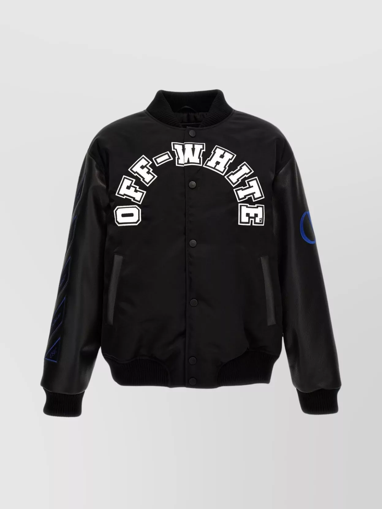 Off-white Graphic Print Sporty Bomber Jacket In Black