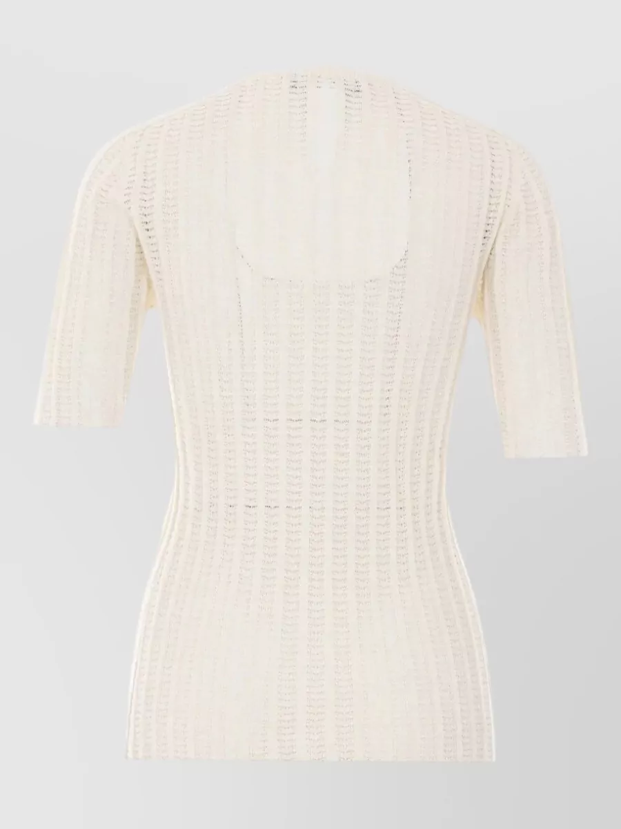 Fabiana Filippi Perforated Cotton Short-Sleeve Crewneck Sweater