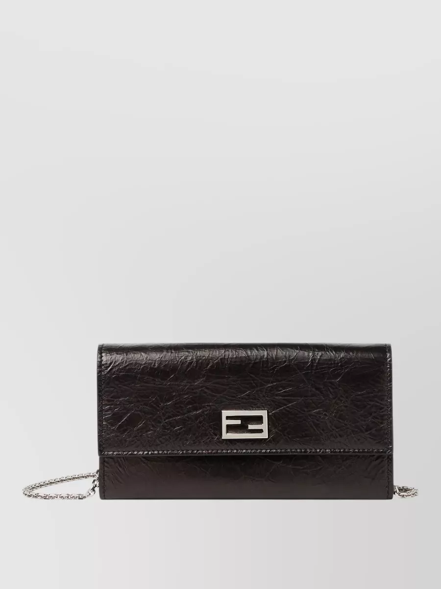 Fendi leather continental chain wallet