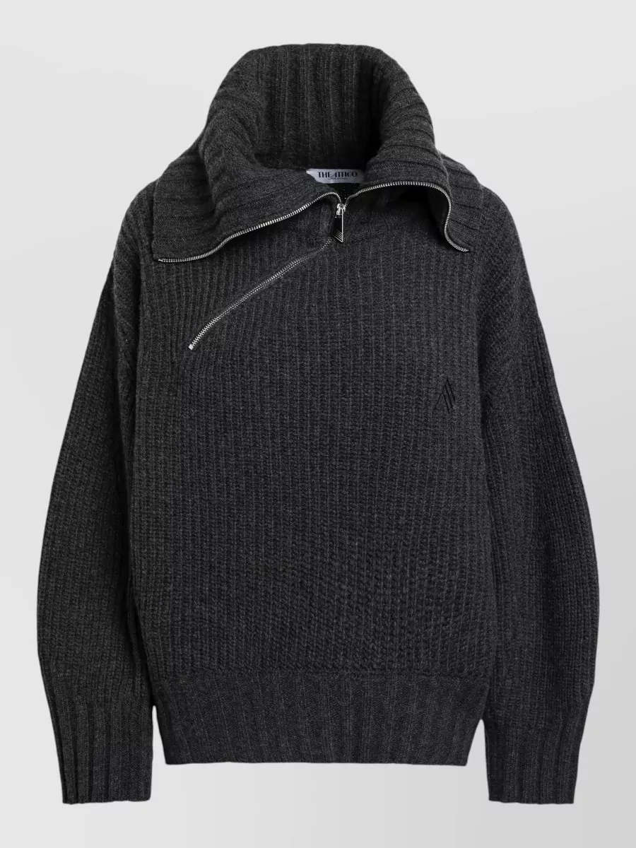 The Attico cashmere wool ribbed asymmetric zip turtleneck jumper