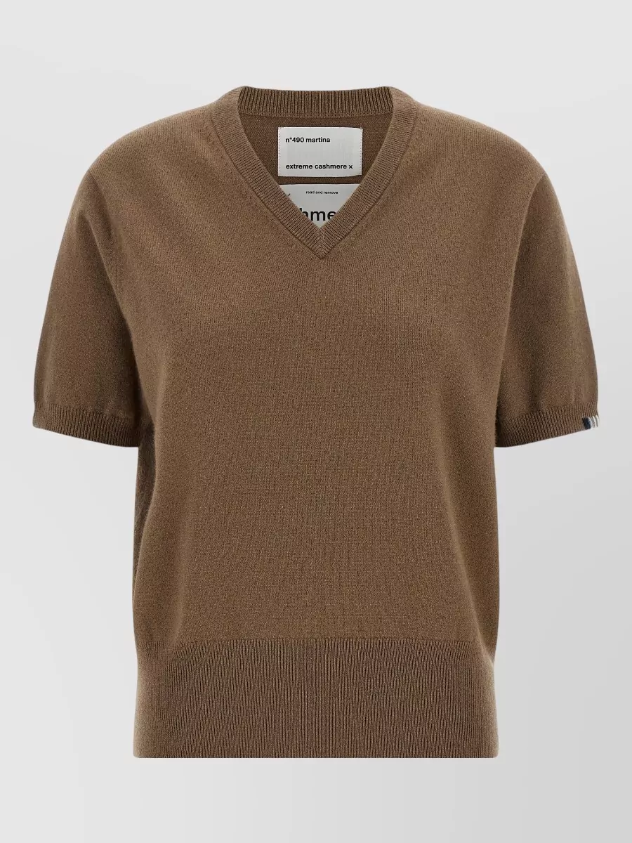 Extreme Cashmere Cashmere-blend ribbed v-neck short-sleeve sweater