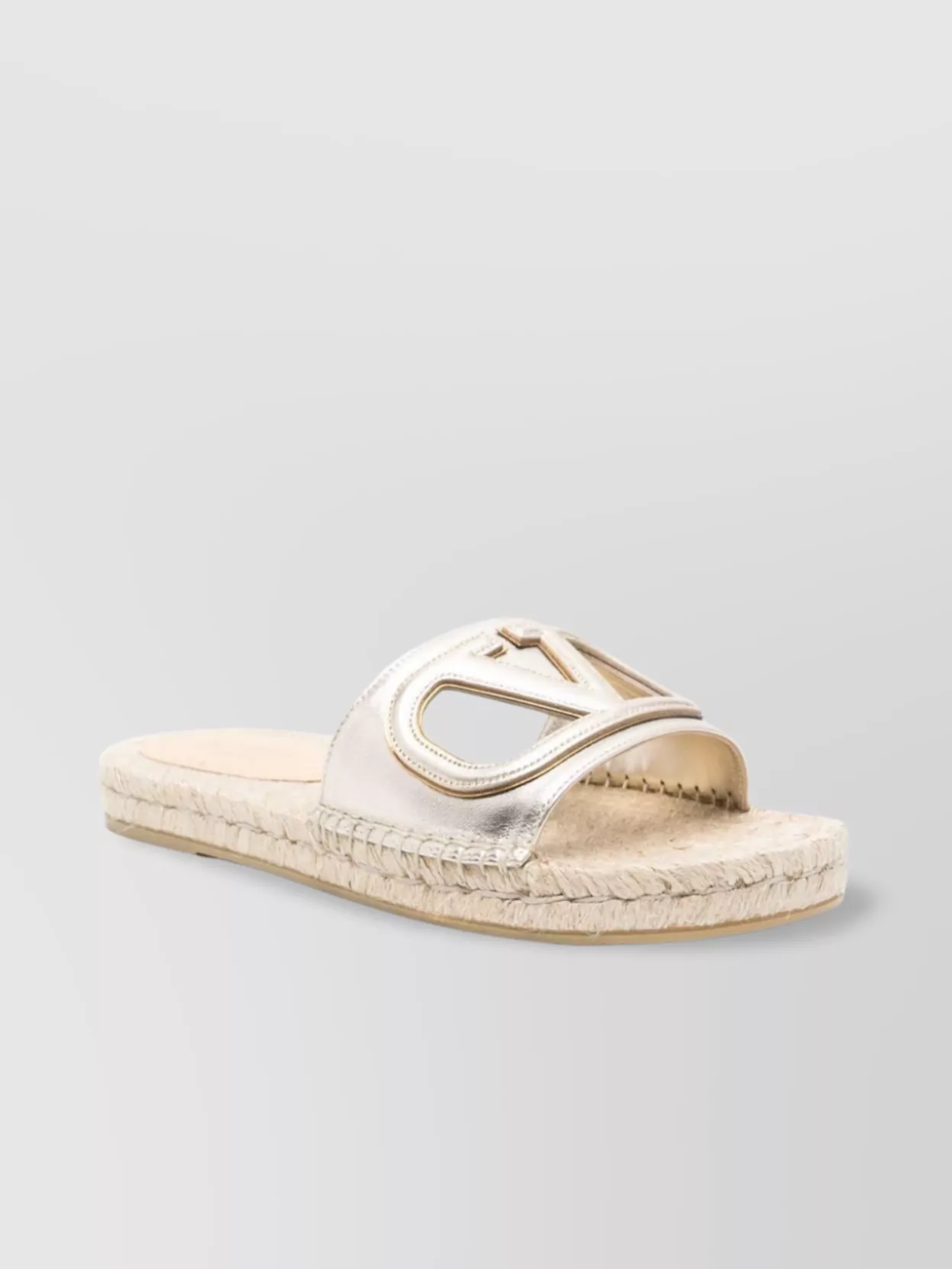 Valentino Garavani Logo Cut-Out Metallic Espadrille Slides